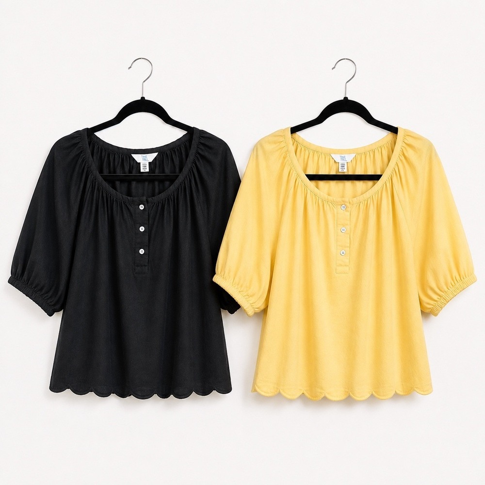 Time and Tru Linen Blend Peasant Blouse Yellow Black 2-Pack NWT XXXL 3X 22 New